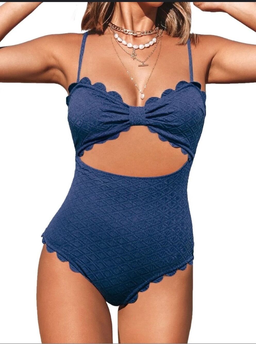 Cupshe Blue High Cut Scalloped Edge One Piece Swimsuit Size Large